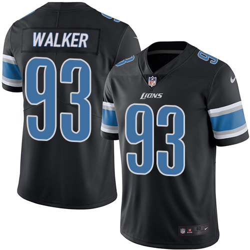 Men's Elite Tyrunn Walker Nike Jersey Black - #93 Rush NFL Detroit Lions